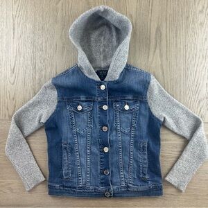 Size XXS Armani Jeans Hooded Denim Jacket Cashmere Wool Knit Sleeve Hybrid
